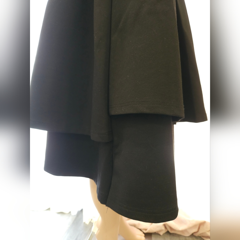 Elegant Black Elastic Waist Asymmetrical Double Layer Ruffled Hem Midi Skirt - Picture 7 of 16